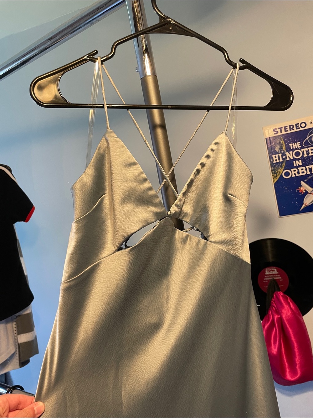 Satin Minty/Silver Strappy Slip Dress